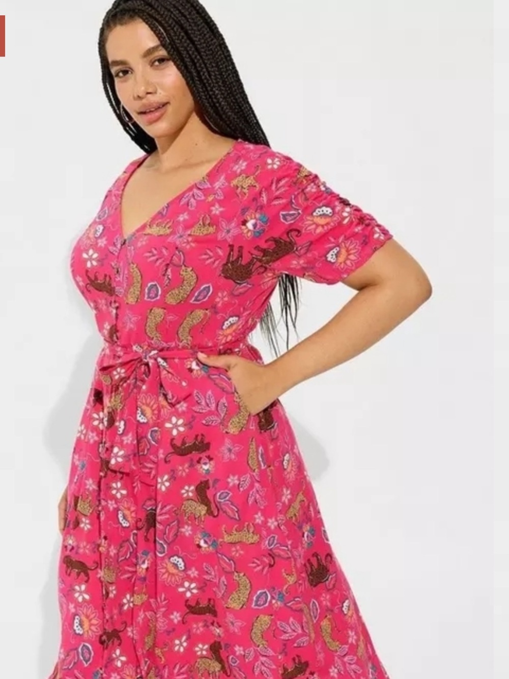 NWOT Torrid Midi Rayon Slub Button Front Tie Dress Size 1